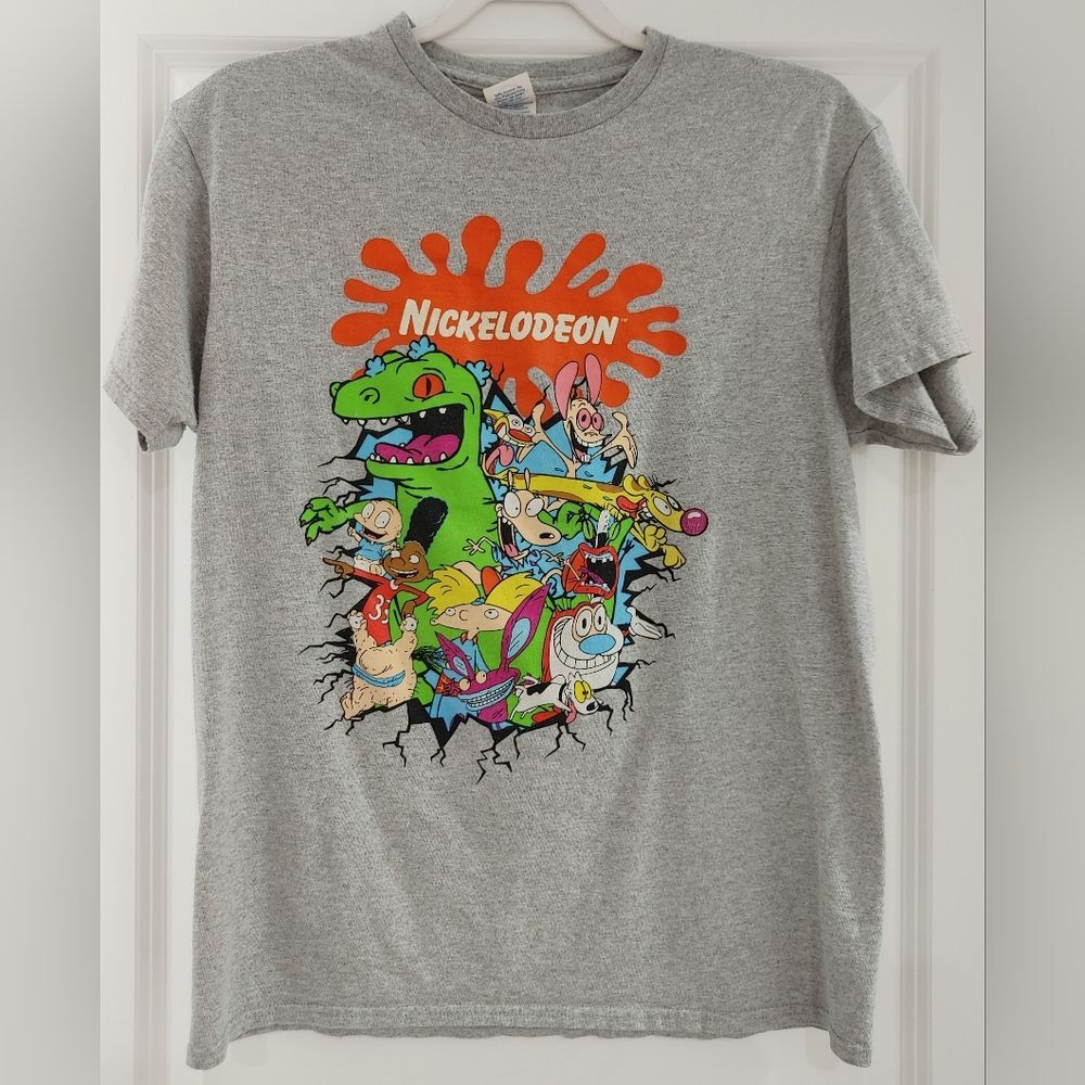 Nickelodeon 90s Nicktoons Mens M Preshrunk Short Sleeve T Shirt Gray Del…